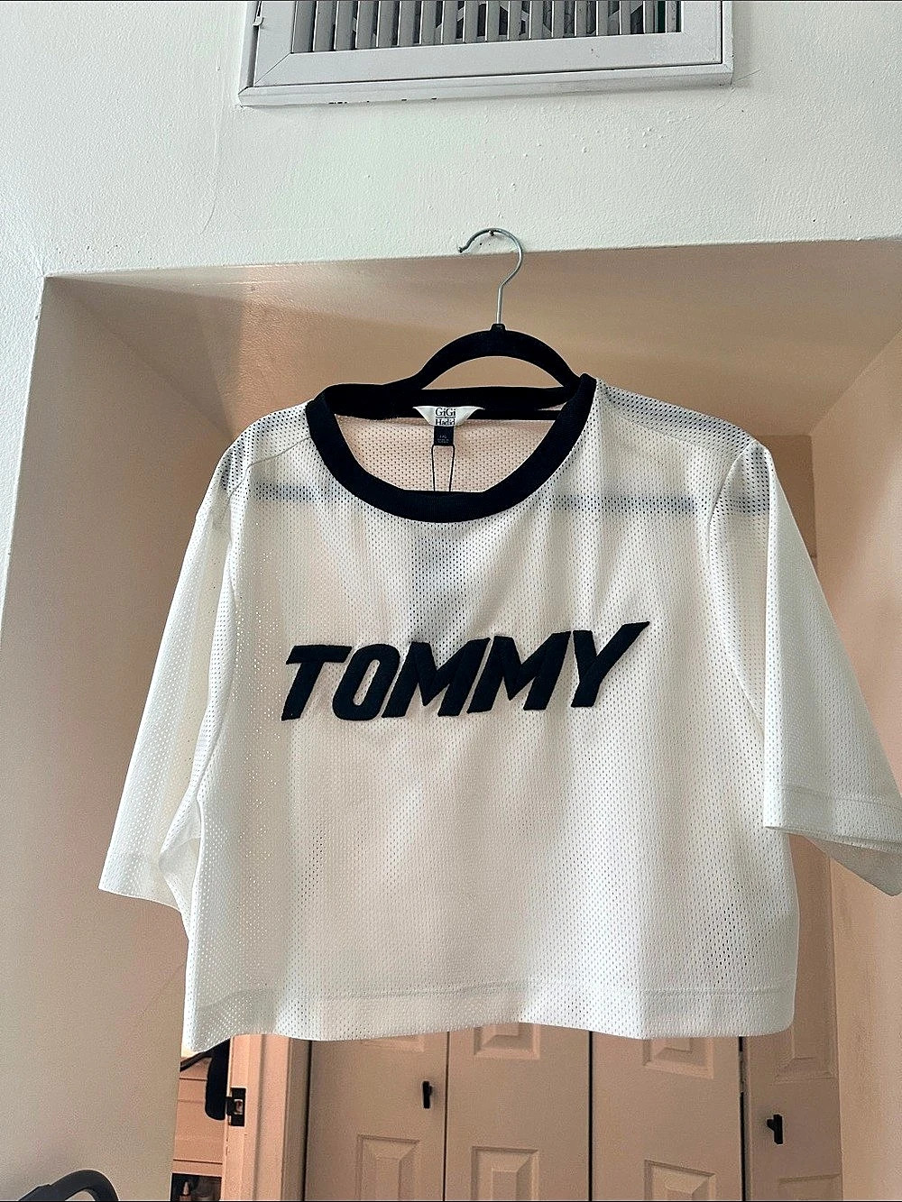 Tommy Hilfiger Tommy X Gigi Mesh Crop Top White Short Sleeve Tee